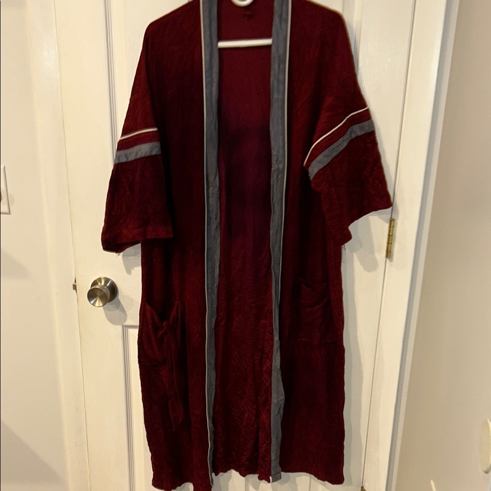 Burgundy Kimono with Gray Trim